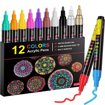 צבע אקרילי עטים, סט של 12 צבע טושים עטים על סלעים, מלאכה, קרמיקה, זכוכית, עץ, בד, קנבס-אמנות יצירה אספקה
