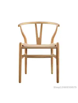 Y כסא עץ מלא נורדי פשוט המודרנית האוכל הכיסא הפנוי משענת יד בחזרה הביתה כיסא עץ סיני קש ללמוד הכיסא