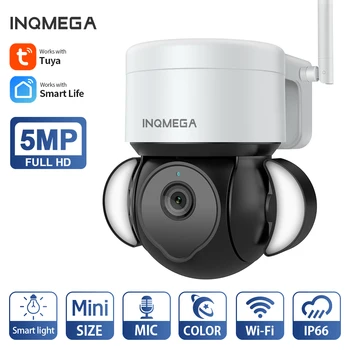 INQMEGA 5MP Wifi TUYA מצלמה חכמה ענן PTZ מצלמת IP עם ראיית לילה WIFI חיצוני Foodlight מעקב וידאו מצלמת עבור החצר