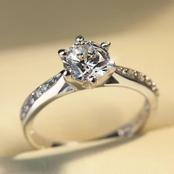 קלאסי 6 ציפורניים זרקונים הטבעת לנשים פשוט עיצוב אלגנטי נצח טבעות נישואין מבריק CZ תכשיטי יוקרה