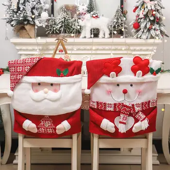 כסאות כיסוי כיסא לכיסוי קריקטורה Dustproof שלג סנטה איילים חג המולד עם הכיסא אחורה לחפות חדר האוכל