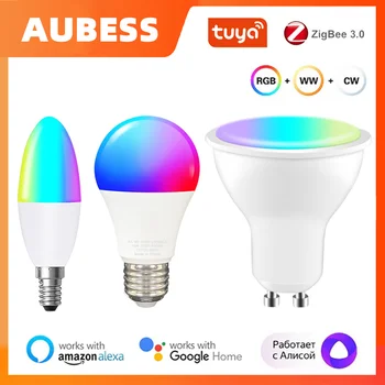Aubess Tuya WiFi ZigBee חכם Dimmable קסם Bulb E14 E14 GU10 RGBCW נורת LED חכם החיים אפליקציה אלקסה הבית של Google Yandex אליס