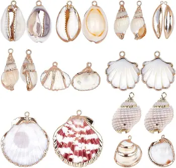 20pcs 10 סגנונות טבעי לבן Cowrie קונכיות קסם קונכיות מצופה קסמי קיץ האוקיינוס הקסם ליצירת תכשיטים