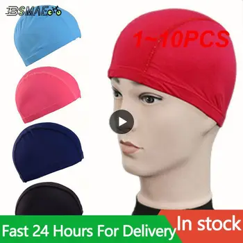 1~10PCS ללא תשלום גודל שחייה כובעים עבור נשים גברים אלסטי ניילון מגן אוזניים ארוך שיער בריכת שחייה כובע Ultrathin רחצה כמוסות
