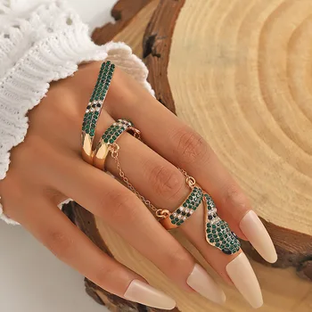 חדש תוספות בסגנון קריסטל ירוק נחש Midi אצבע כפול טבעות לנשים בוהמי פאנק מצופה זהב פתח טבעות Anel מסיבת תכשיטים