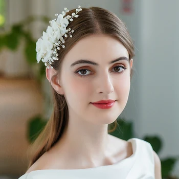 הבארוק Hairband החתונה הכלה אלגנטית פרח לבן Hairband שיער, קישוט מסיבת המלכה של נשים