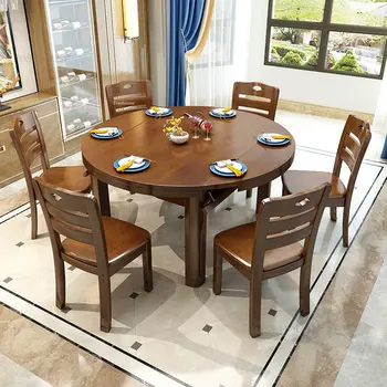 מודרנית אוכל עץ מלא, שולחנות וכיסאות שילוב טלסקופי מתקפל שולחן פשוטה לבית דירה קטנה סביב שולחן האוכל-C