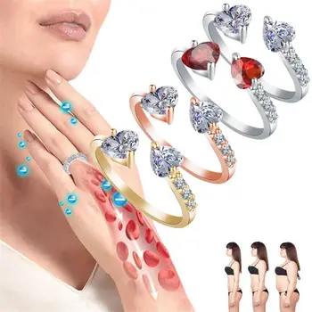 אופנה כפולה לב אוהב קוורץ קריסטל טבעת Ionix טיפול קוורץ טבעת פתוחה לנשים טיפול עבור אובדן משקל הלימפה הטבעת