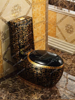 הזהב שירותים ביתיים בצורת ביצה יצירתי אישיות שחור שירותים לחיסכון במים צבע האסלה