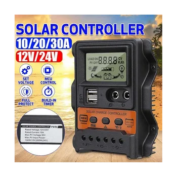 20A Solar Charge Controller 12V24V פאנל סולארי סוללה בקר רגולטור אוטומטי 2 USB תצוגת LCD עומס Discharger