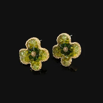 אופנה חדשה ירוק קריסטל עגילי פרח יתוש קטורת צלחת האוזן קליפים אף אוזן חורים יער סגנון שרוול אוזן מתנה הסיטוניים