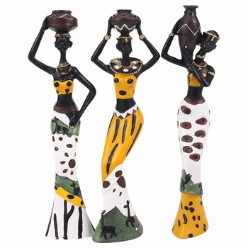 3Pcs רטרו אגרטל אישה אפריקאית פסל אקזוטיים שרף תרבות צלמיות להגדיר עבור בית מלון הסלון קישוט לעצב קישוטים אתם