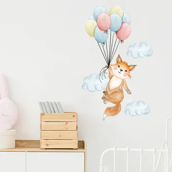 קריקטורה בעלי חיים שועלים בלון קיר מדבקה לתינוק חדר ילדים בבית קישוט קיר נשלפת טפט חדר שינה חדר ילדים מדבקות