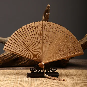 מיני במבוק קיפול מניפה חלול יפנית עתיקה גברים ונשים בעבודת יד רוקדים אוהד