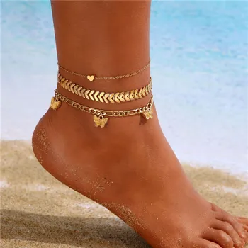 קוטיק בוהמי צבע זהב פרפר Anklets לנשים אופנה לב צמיד קיץ החוף הצמיד רגל שרשרת תכשיטים