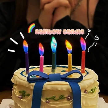 בצבע הלהבה נרות Multicolour להבה עוגה נרות מסיבת חתונה קינוח קישוט אספקה קשת נר יום הולדת לילדים