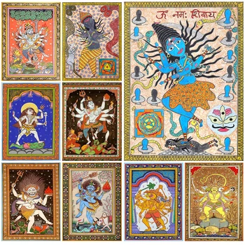 דת הודית לרקוד שיווה גנשה ברהמה וישנו פוסטר קיר אמנות בד ציור תמונות קיר הסלון ממוסגרים