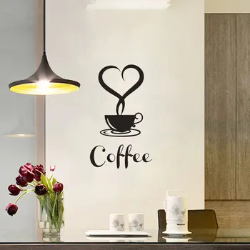 Creative DIY כוס קפה מדבקות קיר עצמי דבק PVC קפה, עיצוב מטבח, חדר אוכל בית קפה מדבקות קישוט