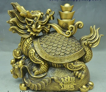 סיני טהור ברונזה נחושת פנג שואי עושר חיים YuanBao צב דרקון פסל