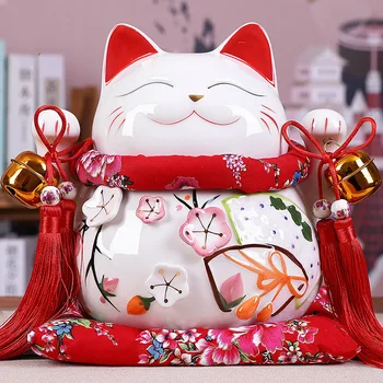 10 אינץ חרס אדום Manaki נקו פנג שואי עיצוב חתול מזל מפתים חתול קופת העסק מתנה הביתה קישוט קופסת הכסף