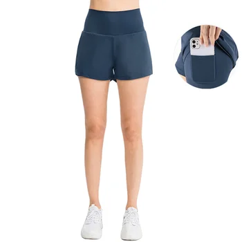 קיץ הכיס יוגה מכנסיים קצרים של הנשים ניילון קרח מהיר ייבוש כושר חופשי בנות טניס גבוהה המותניים יוגה ספורט קצרים.