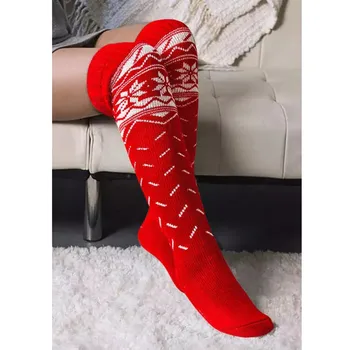 חם ארוך חם לסרוג גרביים בנות כותנה נשים גבוה חג המולד הירך גרביים גרבי נשים הברך מעל גרביים הלבשה תחתונה החגורה