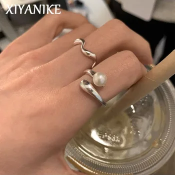XIYANIKE מינימליסטי פנינה גל שרוול האצבע טבעות לנשים ילדה קוריאנית אופנה אופנתי חדש תכשיטים מתנה למסיבת anillos mujer