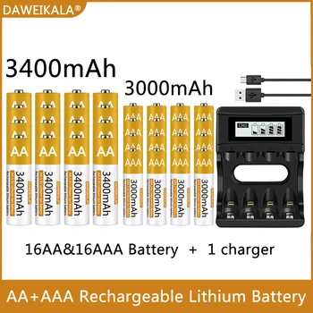 100% מקוריים AA/סוללת AAA 1.5 V נטענות פולימר ליתיום-יון סוללה 1.5 V AA/AAA סוללה עם מטען USB