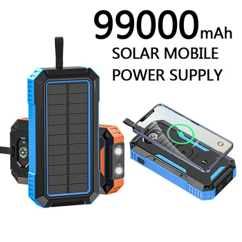 פאנלים סולאריים בנק כוח טעינה אלחוטית סולארית, מטען לטלפון 99000mAh עם קמפינג מנורה טלפון נייד מטען בנק כוח USB