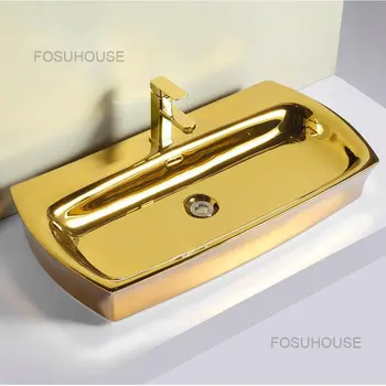 האירופי זהב אמבטיה כיורים גדולים פלטפורמה אגן חרס אמבטיה כיורים מטבח מודרני כביסה כיורים יד כיור לי