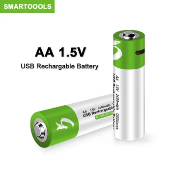 100% USB המקורי AA נטענות סוללות 1.5 V 2600 mWh Li-ion סוללה עבור שליטה מרחוק MouseElectric צעצוע סוללה + כבל