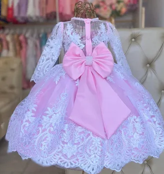 תחרה, טול הנסיכה פרח ילדה שמלות לחתונות נפוח פרחוני ילד יום ההולדת היופי הטקס הראשון שמלות נשף