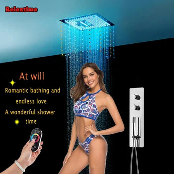 קריסטל קוורץ תקרת LED מקלחת גשם הראש מוסתר Thermostatic מיקסר שסתום כף יד השירותים המוצר מקלחת אמבטיה להגדיר מערכות