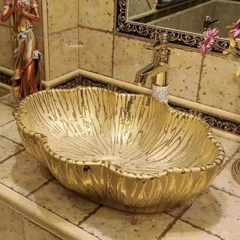 נורדי פלטפורמה אגן זהב קרמיקה אמבטיה כיורים אור יוקרה, סלון יופי כיור מטבח אישיות אמנות אמבטיה כיורים