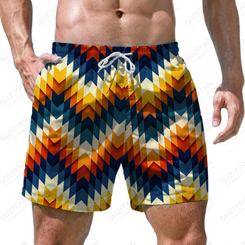 קיץ חדש לגברים קצרים חוף בסגנון אתני 3d מודפס מזדמנים מכנסיים צבעוניים טלאים בסגנון אופנתי בתוספת גודל גברים של מכנסיים קצרים