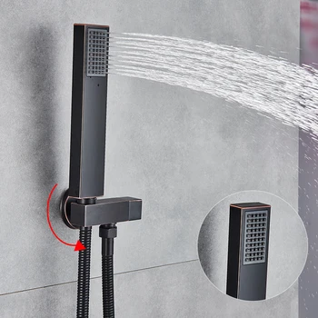Vidric Vidric שחור Thermostatic מקלחת ברזים להגדיר גשם מפל מים ראש מקלחת עם 3 כיווני Thermostatic מיקסר ברז אמבטיה, מקלחת Fau
