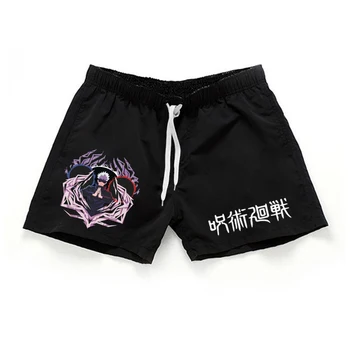 אנימה Jujutsu Kaisen קצרים Gojo סאטורא 3/4 מכנסיים Fushiguro מודפס שלושה סנט מכנסיים שחורים Beachwear קיץ גברים נשים מכנסיים קצרים