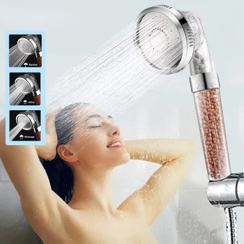שלושה מצבי אמבטיה מקלחת מתכוונן סילון המקלחת מים בלחץ גבוה-חיסכון שירותים יון שלילי מסנן המקלחת