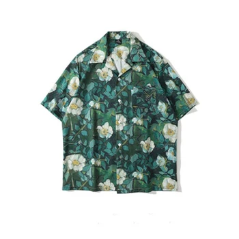 כפתור חדש קרדיגן האיש בחולצה Y2K רטרו פאנק היפ הופ גותי חולצה יפנית מלאה פרח מודפס ציור שמן מעיל ז ' קט אישה