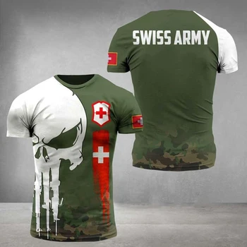 שוויץ צבא של הגברים חולצה קיץ צוואר עגול שרוול קצר שוויצרי ותיקי להדפיס חולצה מזדמן מנופחים חולצות Tees