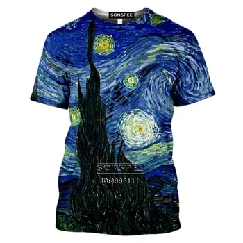 ואן גוך אמנות 2023 חדש חולצה שרוול קצר ציור שמן ואן גוך שמי זרועות הכוכבים המפורסם בעולם הציור מודפס 3d גרפיטי ברחוב העליון
