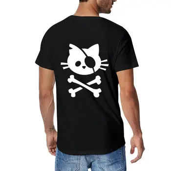 חדש חמוד חתול פיראט: הגולגולת, Crossbone טי-שירט חולצות חולצות גרפי tees ריק חולצות שחור רגיל חולצות גברים