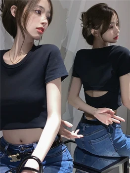 2023 חדש אופנה קוריאנית טנק קאמי העליון נשים סקסי ללא משענת מועדון תלבושת גבירותיי בציר T-shirt חולצת טריקו אישה