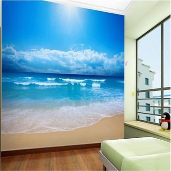 תמונה מותאמת אישית טפט חיים לחדר השינה האוקיינוס sky הים חוף ציור קיר נייר עמיד למים קיר מדבקת קישוט maison