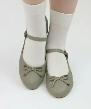 יפן סגנון מתוק טלאים קשת נעלי נשים רדוד הפה עגול הבוהן נעליים Mujer מחוץ אבזם עקבים גבוהים בלט Tacones