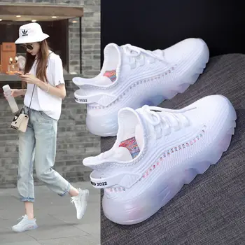 2023 אביב קיץ נעלי נשים נעלי ספורט סגנון קוריאני לנשימה ספורט נעליים מזדמנים נשים מוצק צבע אויר רשת נעליים לנשים
