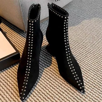 חורף חדש אופנה עקבים גבוהים נעלי מעצבים לנשים מגפי צ ' לסי משאבות 2023 קרסול הבוהן מחודד למתוח את המגפיים רוכסן עבה מגפי