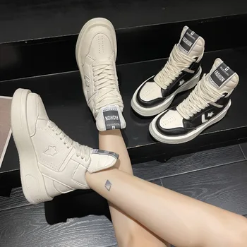 אופנה חדשה העליון גבוהה נעלי ספורט נשים נעלי עור שחור לבן פלטפורמת נעלי כדורסל אישה מאמנים מעצב נעלי ספורט