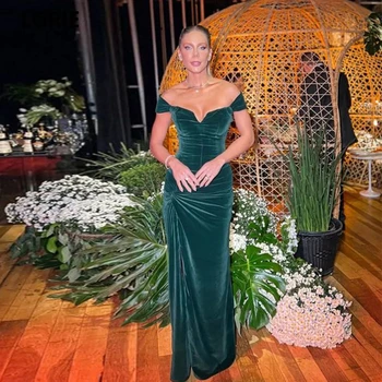 הנסיכה ירוק כהה ים Vestidos דה פיאסטה אלגנטי את כתף שמלת ערב הצד הקדמי שסף עיצוב שמלות רשמי