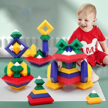 ילדים הבנייה להגדיר הפירמידה אבני הבניין להגדיר 3D גיאומטריה שטח המשחק מונטסורי צעצועים חינוכיים עבור ילדים ילד ילדה